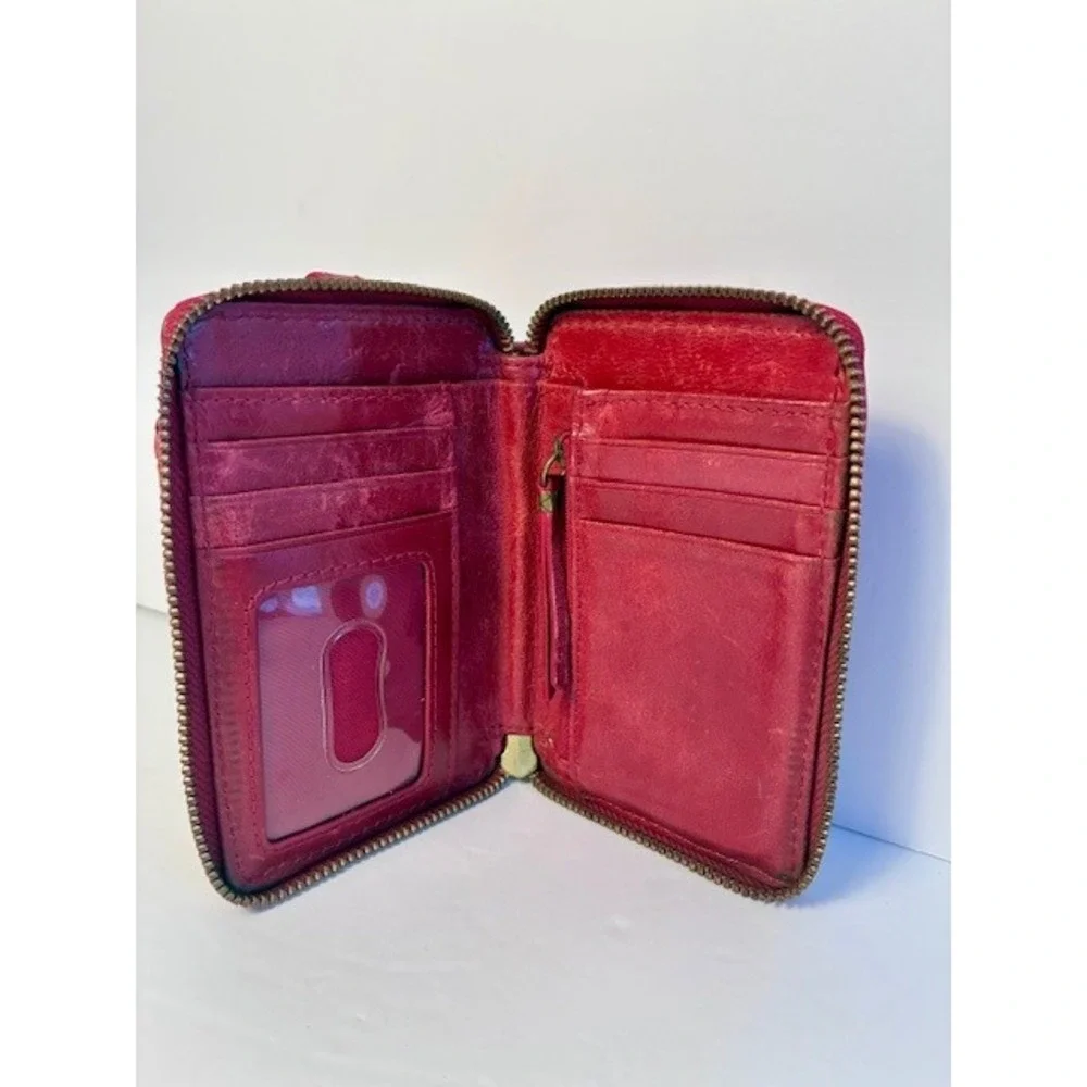 Elliott Lucca Red Woven Leather Zip Around Wallet Phone Pocket Boho‎ Clutch
